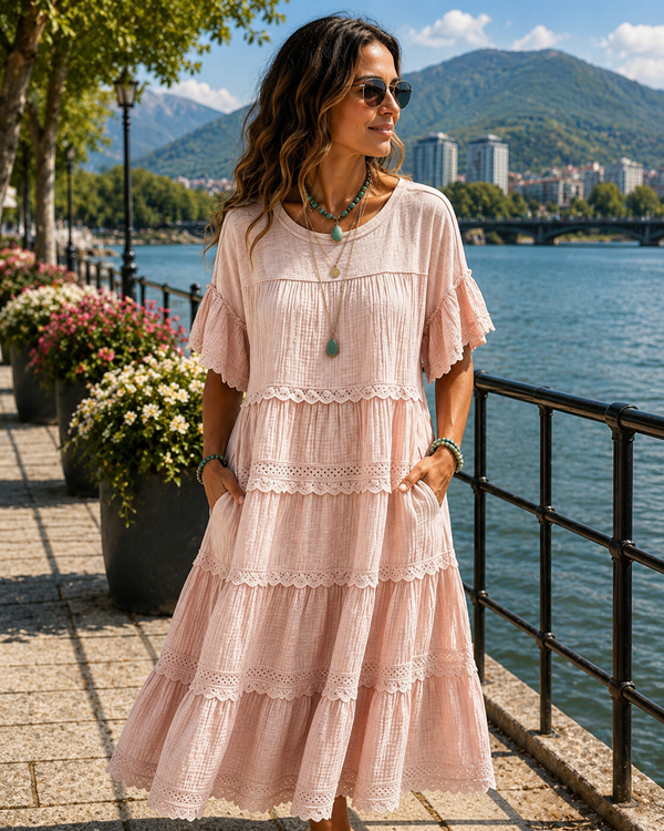 Rosalynne - Vestido midi fluido con volantes para mujer