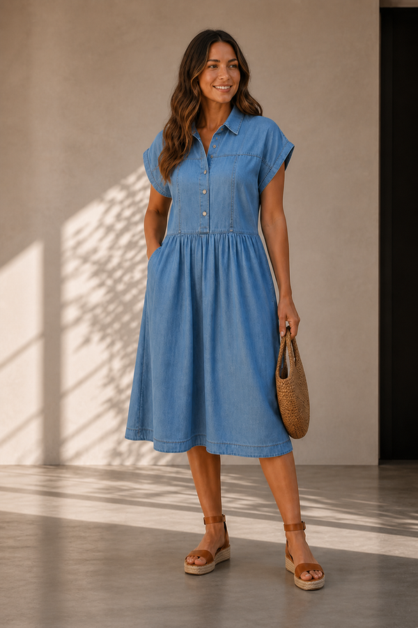 Rhiona | Robe Midi en Denim Décontractée