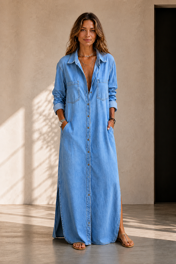 Robe Chemise Longue en Denim - Coupe Fluide Intemporelle