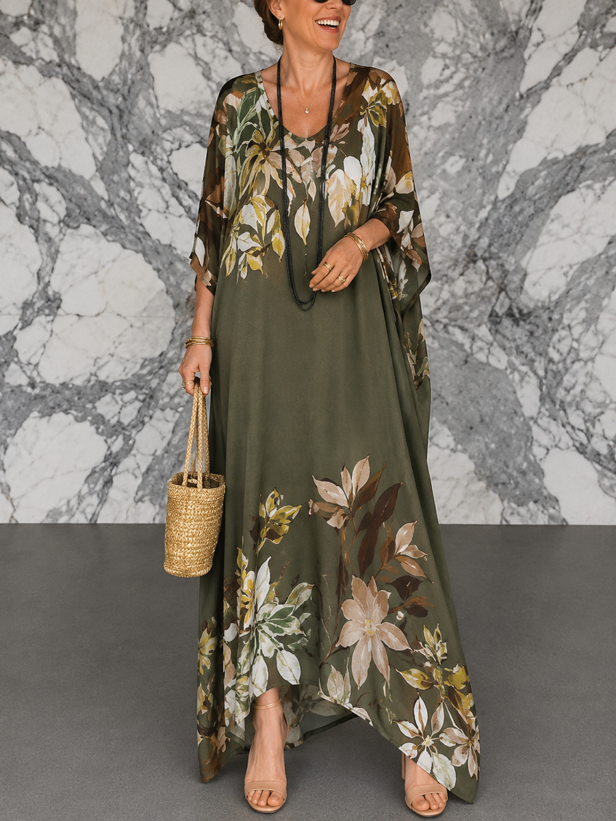 Robe Maxi Fluide Imprimée — vue de profil avec manches amples
