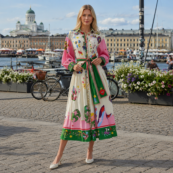 Vestido midi fluido con estampado chic - Largo hasta el tobillo