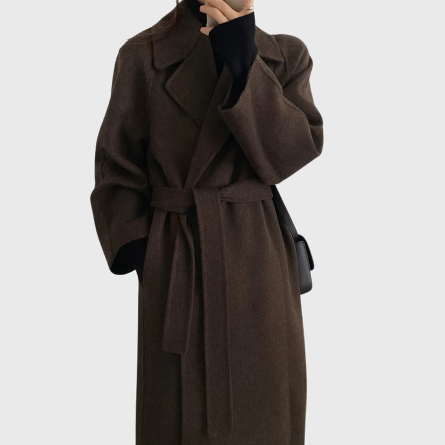 Manteau Long Ceinturé à Revers