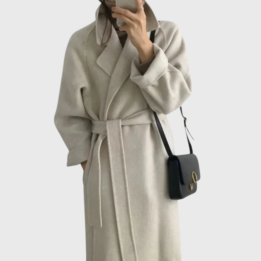 Manteau Long Ceinturé à Revers