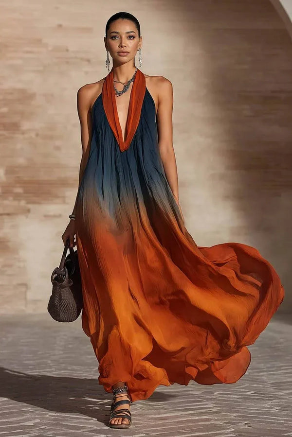 Vestido Largo Fluido con Degradado de Color - Elegancia Bohemia Atemporal