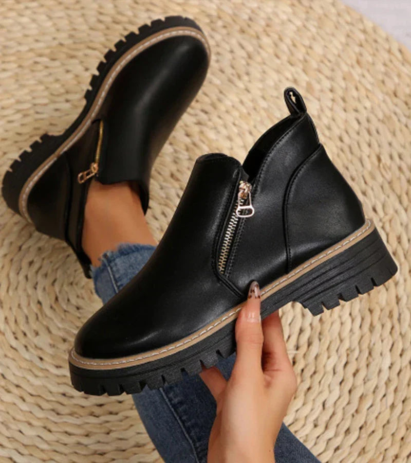 Bottines à Fermeture Éclair et Talon Bloc