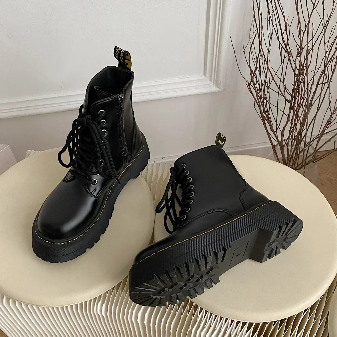 Xime - Bottes classiques en cuir pour dames avec plateforme