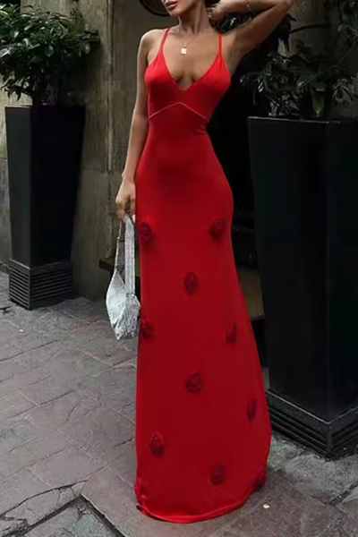 Delphine | Robe laçée dos nu en maille avec fleurs