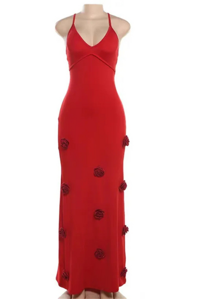 Delphine | Robe laçée dos nu en maille avec fleurs