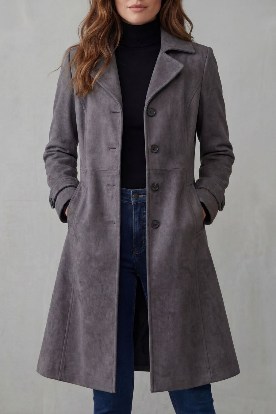Manteau Delvienne — finition suédé douce et texture de la matière