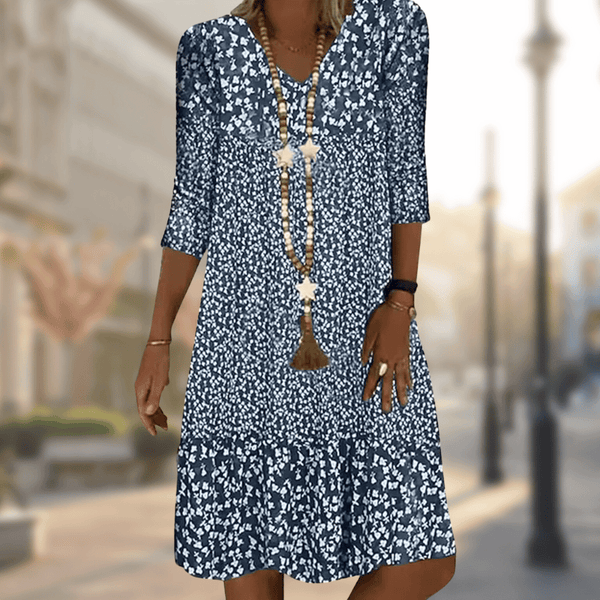Robe Midi Élégante à Encolure V et Imprimé Floral