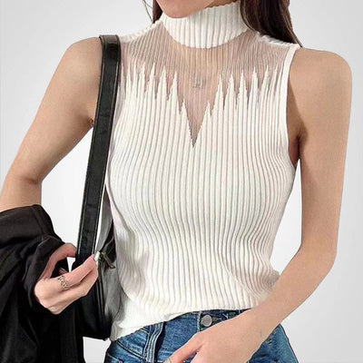 Charlotte - Top crop transparent en maille avec bretelles autour du cou