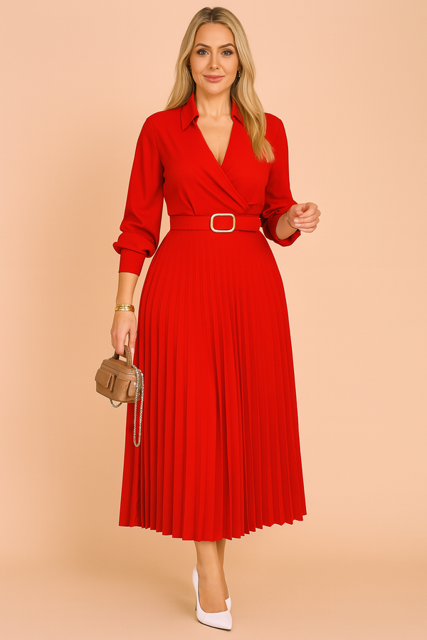 Robe Midi Élégante Grandes Tailles Encolure V et Manches 3/4