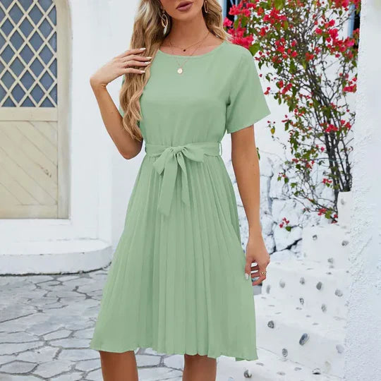Robe Plissée Vert Menthe - Coupe Élégante et Féminine