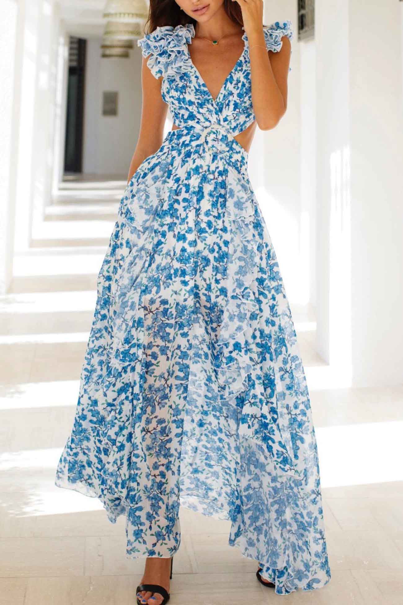 Isadora | Robe longue à volants et découpes