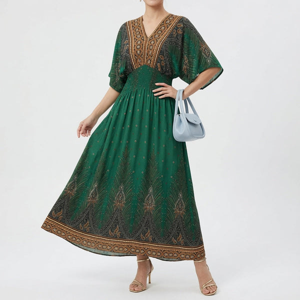 Robe Maxi Bohème Imprimée - Élégance Ethnique et Féminité Naturelle