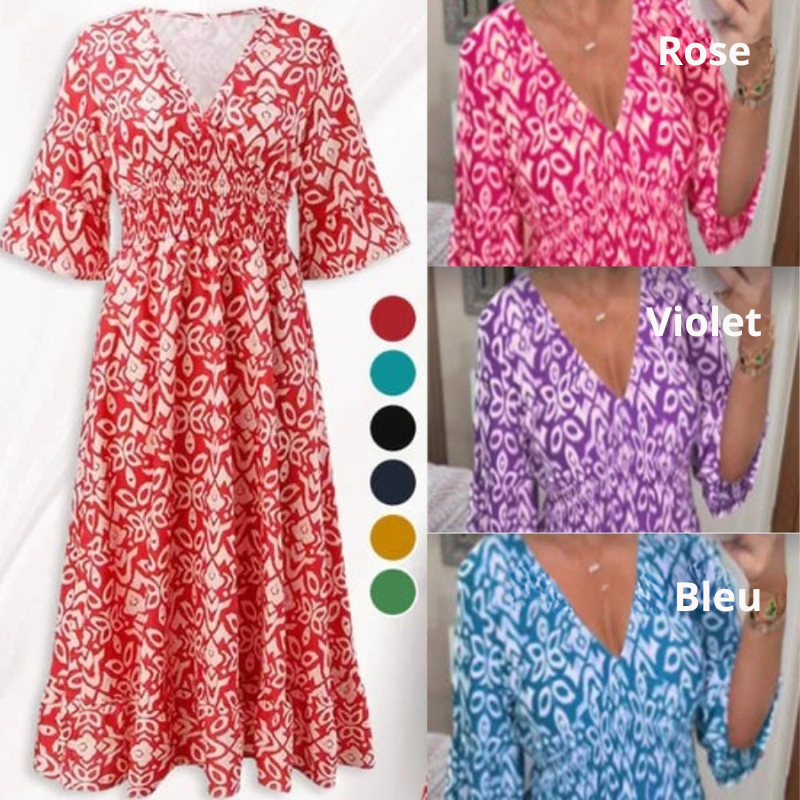 Yiska - Robe Florale à col en V