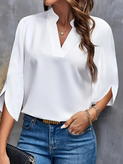 Chemisier court - Manches 3/4 fendues et motif semi-transparent