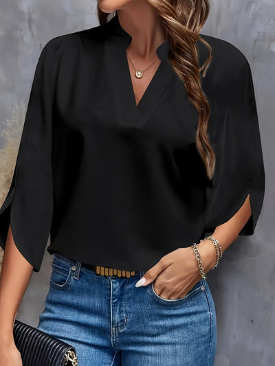 Chemisier court - Manches 3/4 fendues et motif semi-transparent