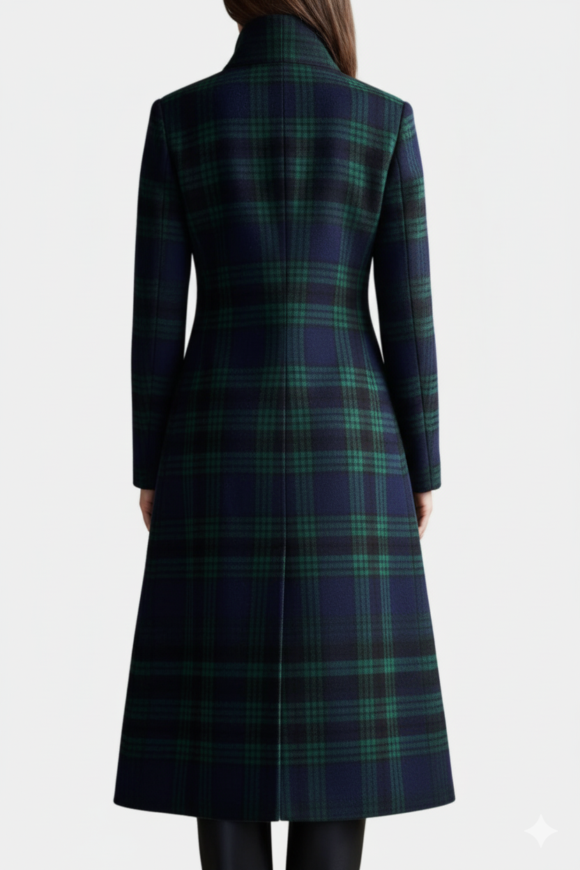 Manteau Long Cintré à Carreaux Élégant
