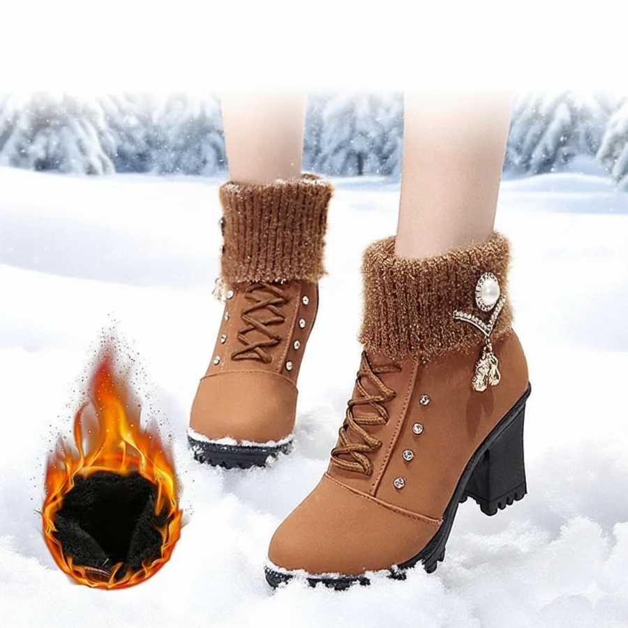 Botins com salto grosso e dobra aconchegante