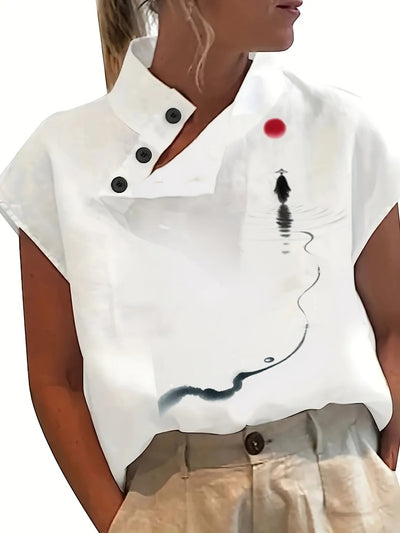 Chemise imprimée à manches courtes - manches chauve-souris et tissu léger