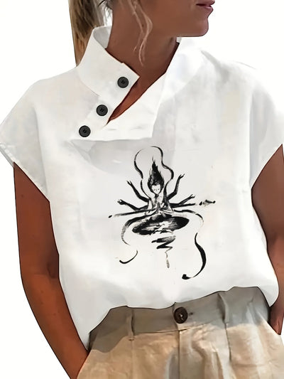 Chemise imprimée à manches courtes - manches chauve-souris et tissu léger