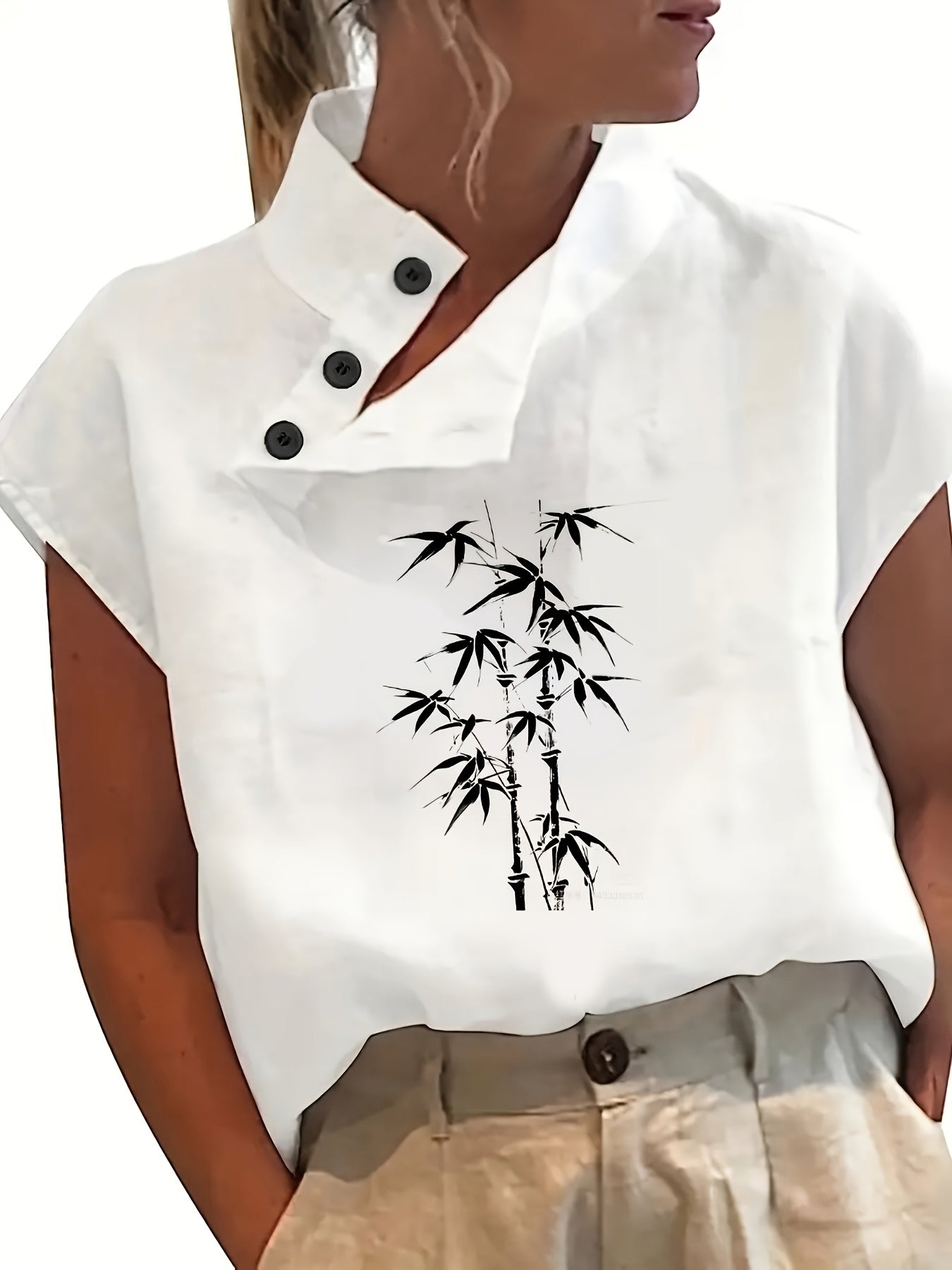 Chemise imprimée à manches courtes - manches chauve-souris et tissu léger