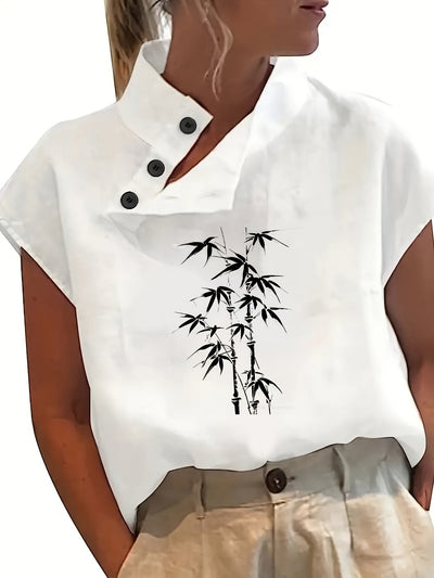 Chemise imprimée à manches courtes - manches chauve-souris et tissu léger