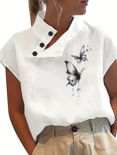 Chemise imprimée à manches courtes - manches chauve-souris et tissu léger