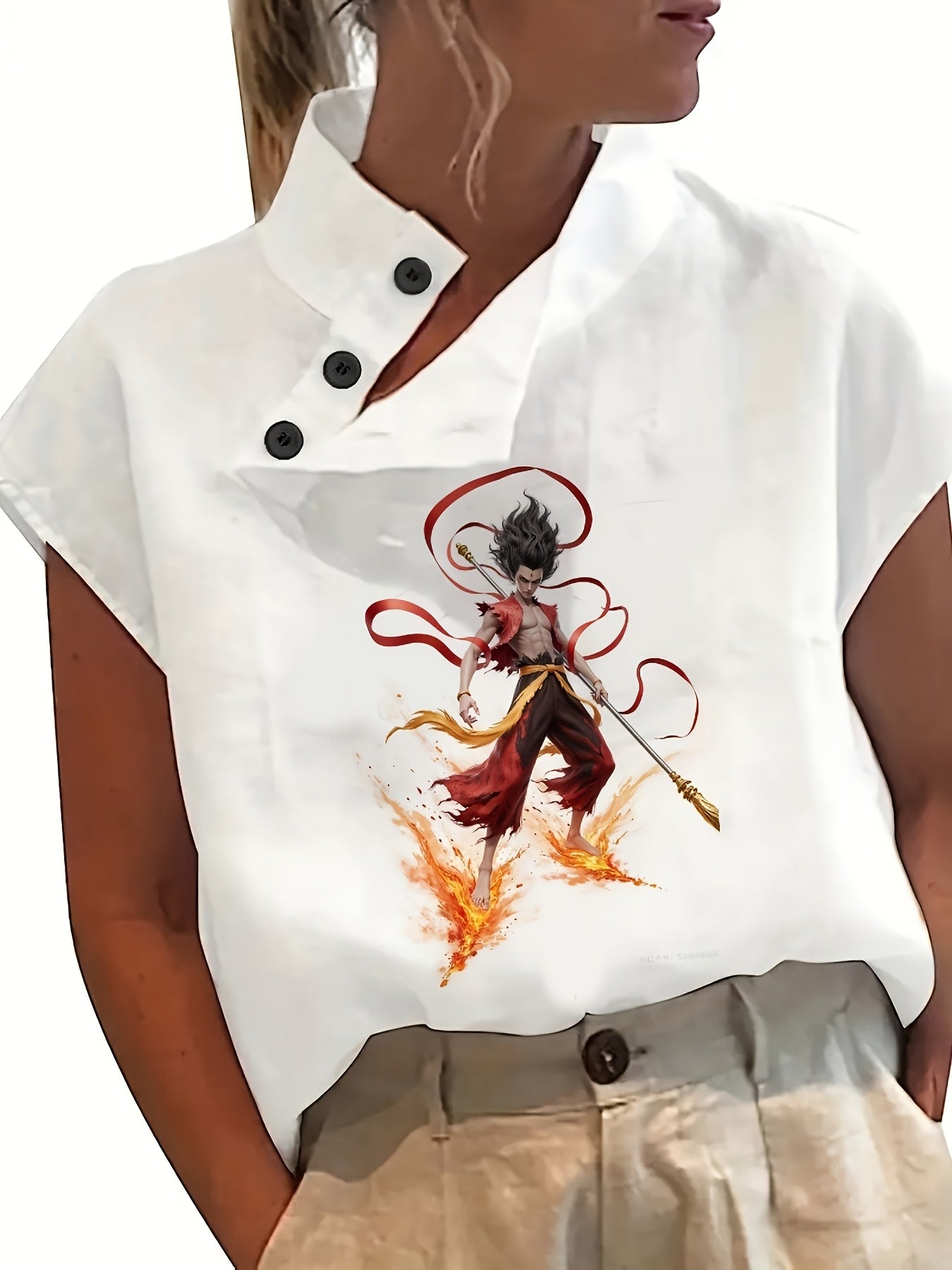 Chemise imprimée à manches courtes - manches chauve-souris et tissu léger