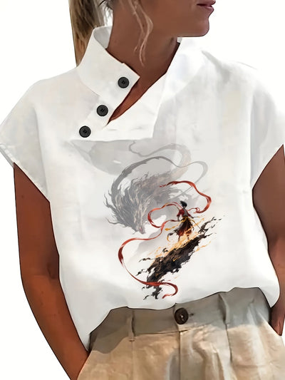 Chemise imprimée à manches courtes - manches chauve-souris et tissu léger