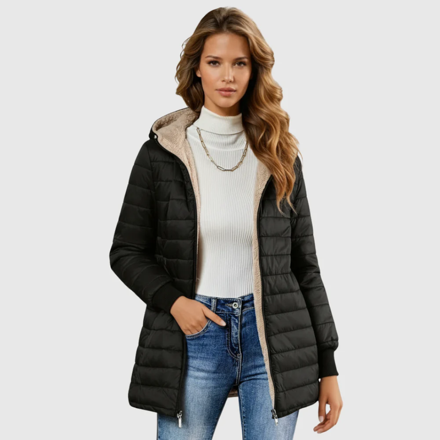 Manteau Long à Capuche Doublé Teddy