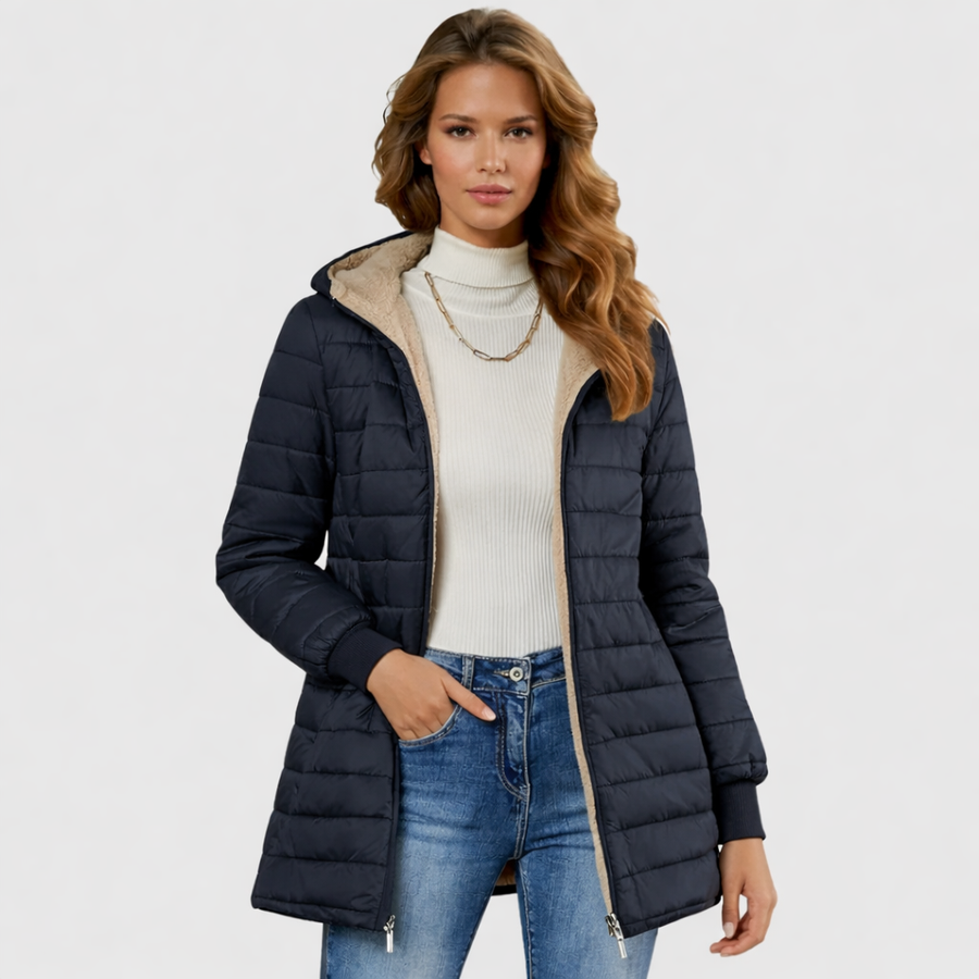 Manteau Long à Capuche Doublé Teddy