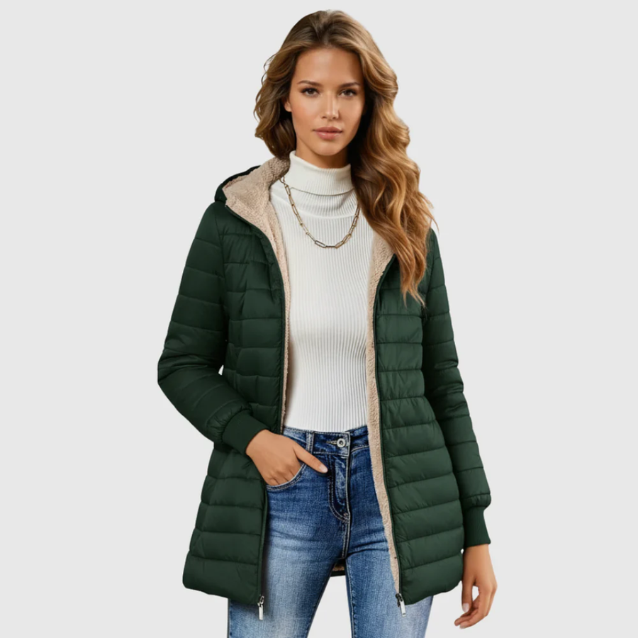 Manteau Long à Capuche Doublé Teddy