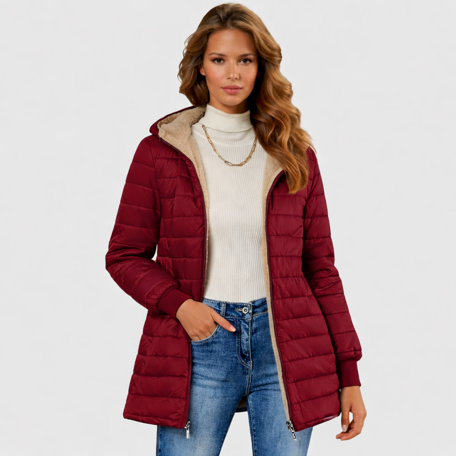 Manteau Long à Capuche Doublé Teddy