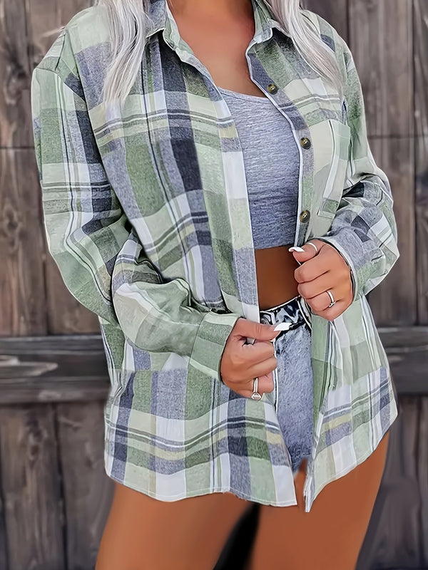 Chemise à carreaux avec boutons - Col polo et motifs de fermeture