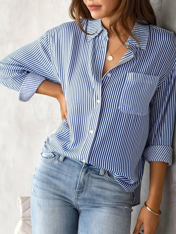 Chemise rayée à boutons sur le devant - Poche poitrine et coupe décontractée