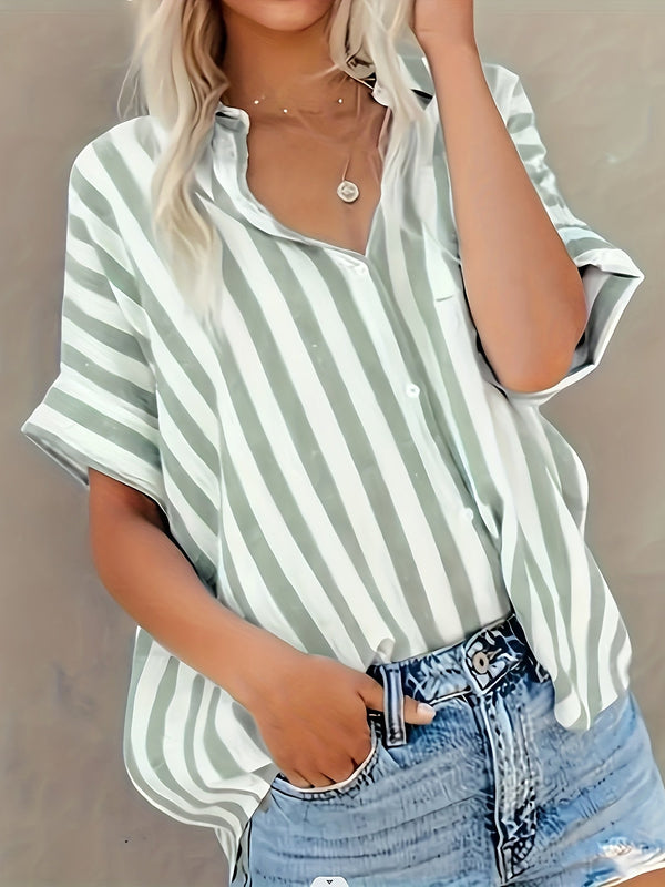 Chemise rayée avec boutons - Coupe décontractée et manches courtes ailées
