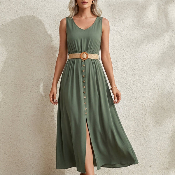Vestido maxi elegante entallado - Escote abotonado estilo verano