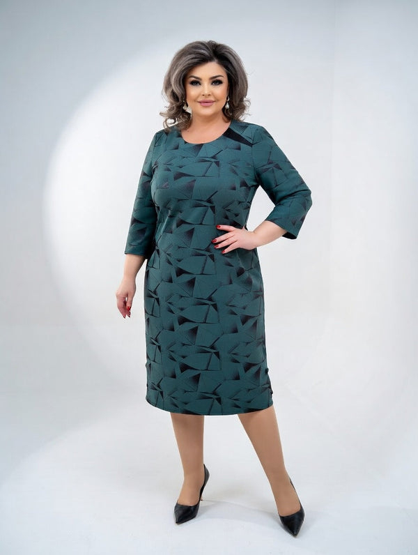 Robe Midi Structurée à Motif Graphique — Élégance Intemporelle et Confort