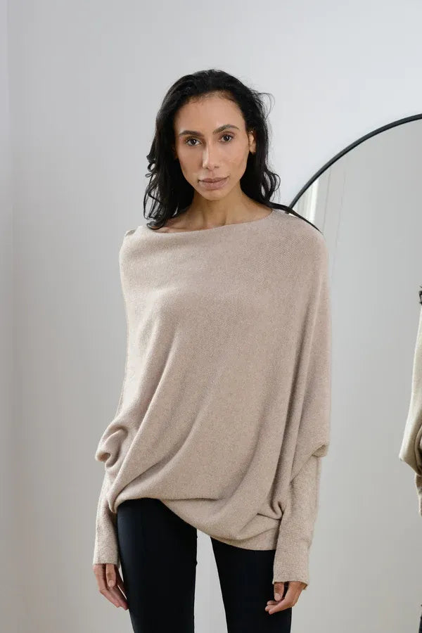 Pull Asymétrique Col Drapé Élégant