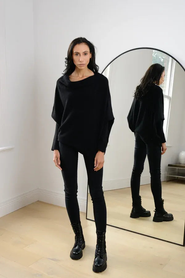 Pull Asymétrique Col Drapé Élégant