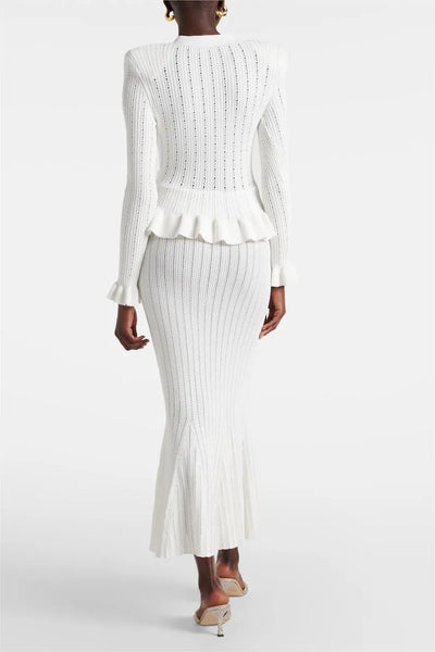 Prudence – Ensemble composé d'une robe midi en maille raffinée et d'un haut boutonné