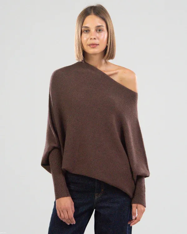 Pull Asymétrique Col Drapé Élégant