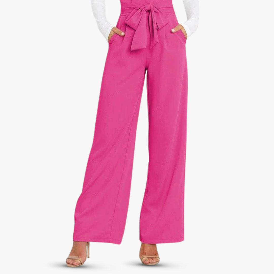 Pantalon large en tissu pour femmes avec ceinture à nouer