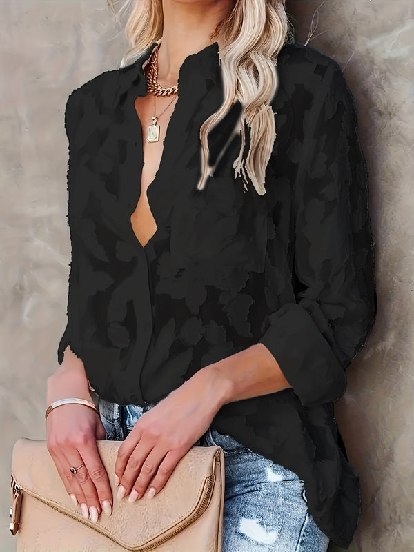 Chemisier Jacquard Sheer Lose - Design tissé et manches longues