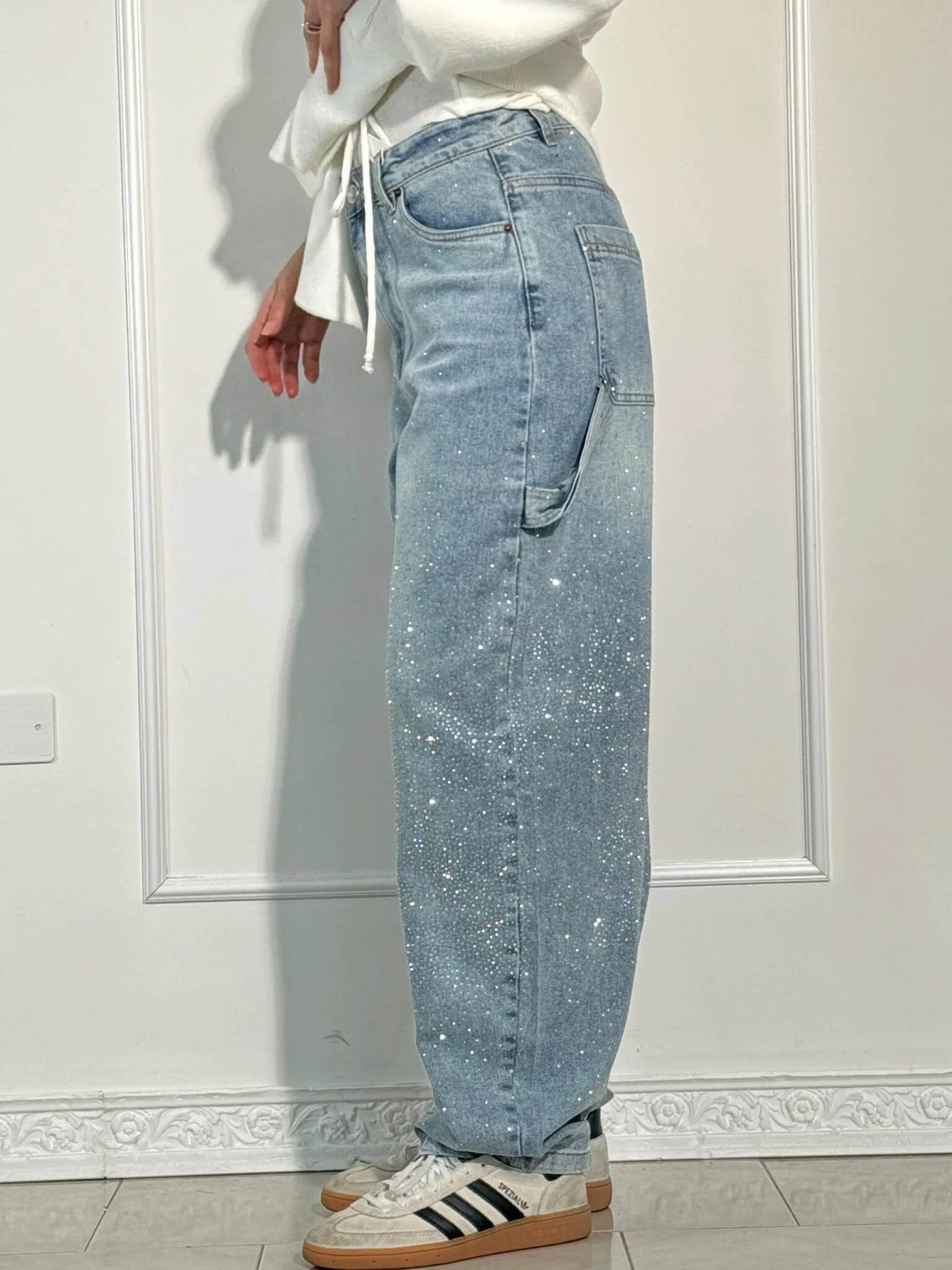 Rosaline - Jeans carpenter à paillettes et taille ajustée