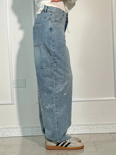 Rosaline - Jeans carpenter à paillettes et taille ajustée