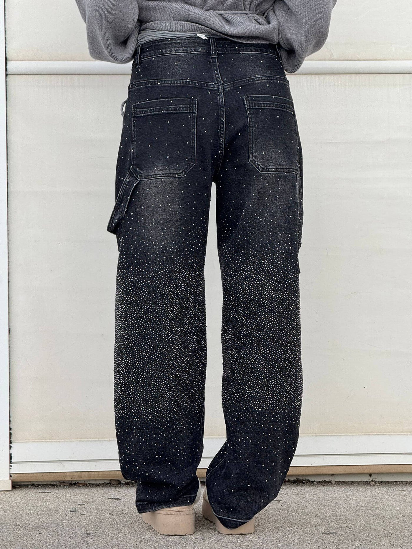 Rosaline - Jeans carpenter à paillettes et taille ajustée
