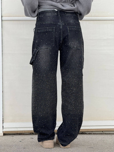 Rosaline - Jeans carpenter à paillettes et taille ajustée